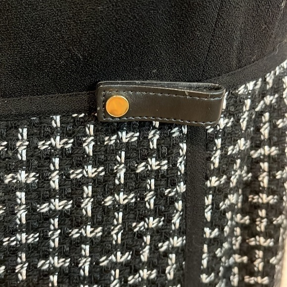 Tibi Dress Tweed Bottom Wool Bodice Size 2 Faux Leather Trim Black & White - Picture 5 of 12